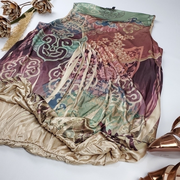 New Gold Multicolored Boho Beaded Blouse XL - Picture 10 of 16